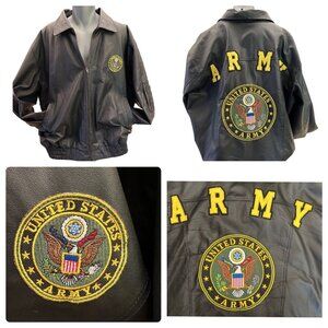 Vintage Men's Soft Genuine Black Leather Bomber Motorcycle Jacket ARMY Size 3XL